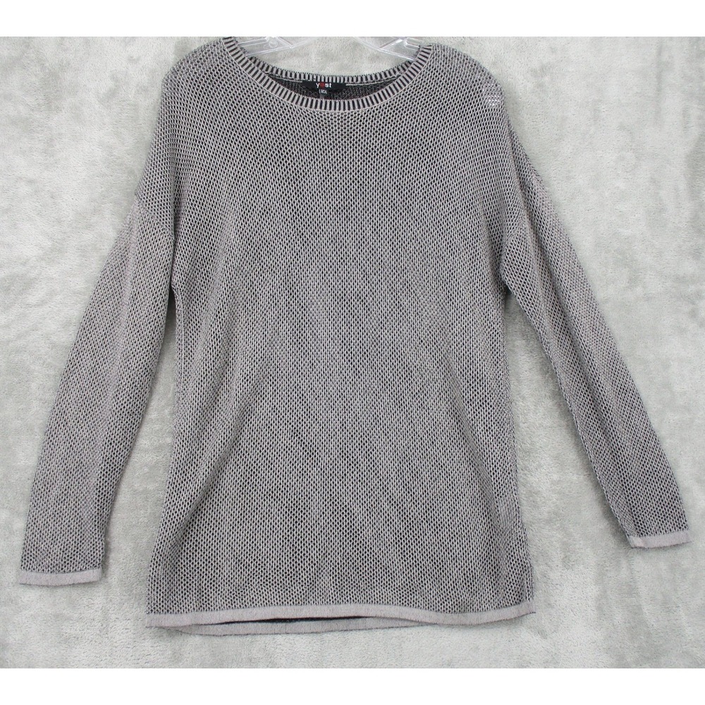 Yest Sweater Womens Small Open Knit Pullover‎ Crew Lightweight Semi Sheer Gray
